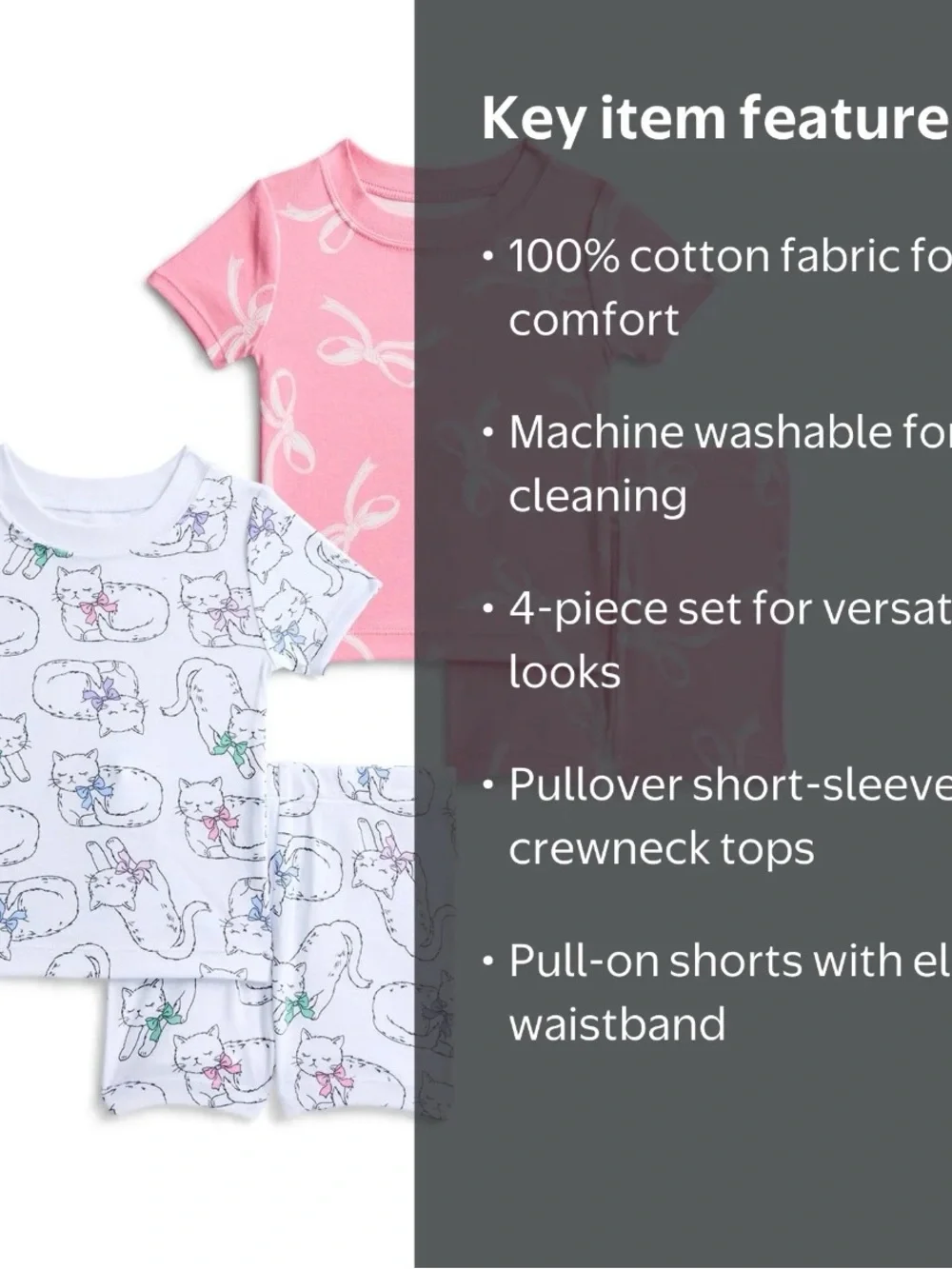 wonder nation Pink & White Cat Bow Short-Sleeve Pajama 2-Pack